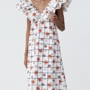 NWOT Zara White and Orange Floral Dress